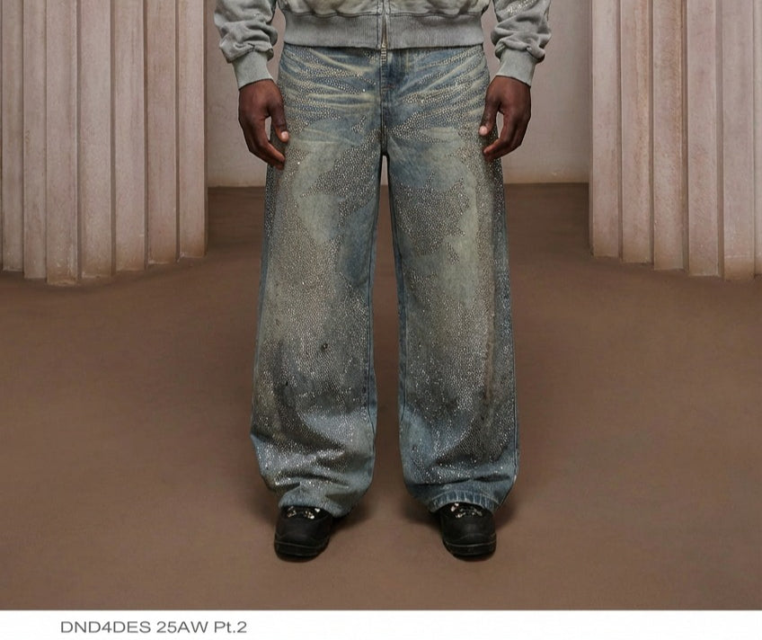 2026 Trendy Unisex Rhinestone Straight Leg Jeans - Premium Cotton, Figure-Flattering, and Bold Street Style