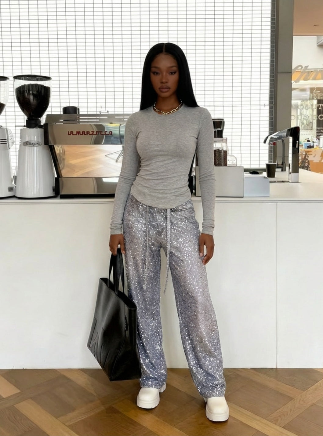 Primary Title: "Gradient Rhinestone Wide Leg Pants | Sparkly Ombre Trousers for Women & Men"