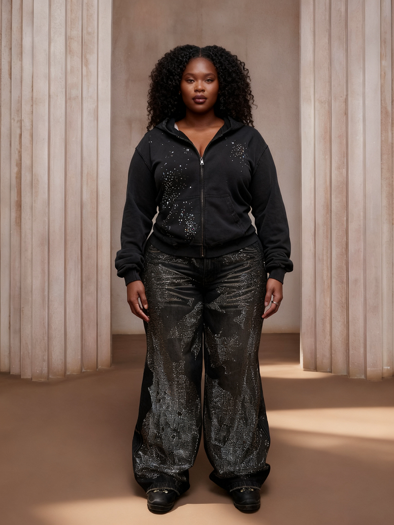 2026 Trendy Unisex Rhinestone Straight Leg Jeans - Premium Cotton, Figure-Flattering, and Bold Street Style