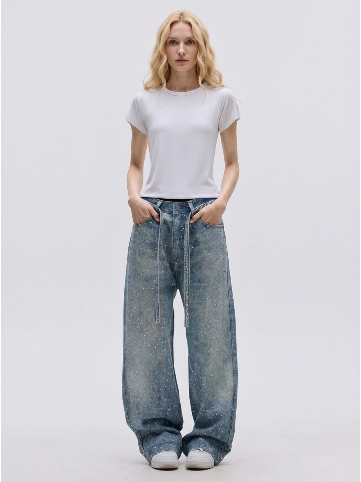 Primary Title: "Gradient Rhinestone Wide Leg Pants | Sparkly Ombre Trousers for Women & Men"