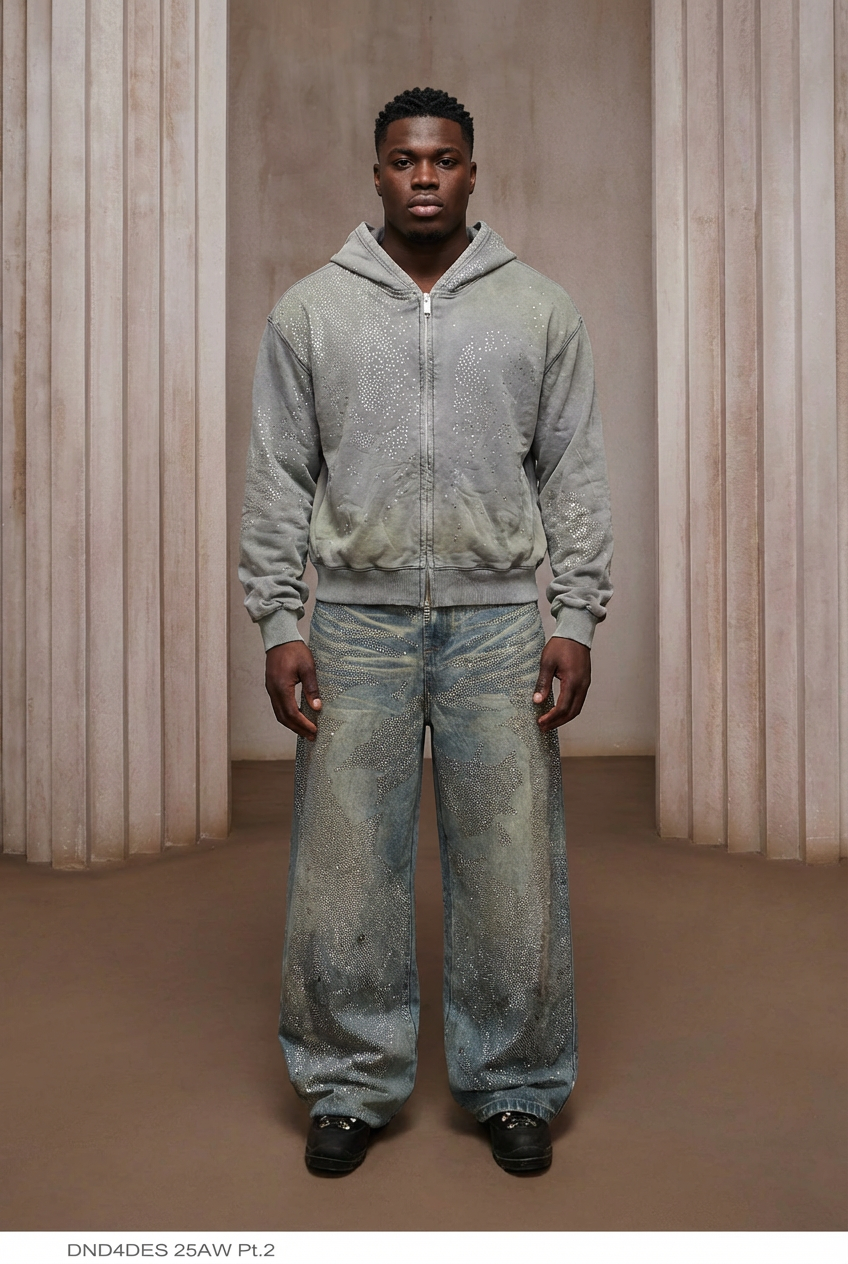 2026 Trendy Unisex Rhinestone Straight Leg Jeans - Premium Cotton, Figure-Flattering, and Bold Street Style