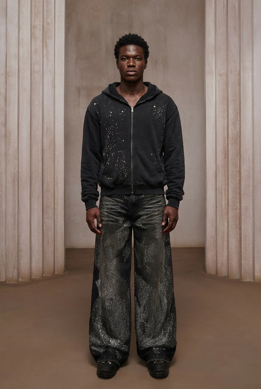 2026 Trendy Unisex Rhinestone Straight Leg Jeans - Premium Cotton, Figure-Flattering, and Bold Street Style