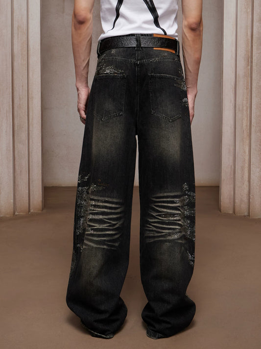 2026 Trendy Unisex Rhinestone Straight Leg Jeans - Premium Cotton, Figure-Flattering, and Bold Street Style