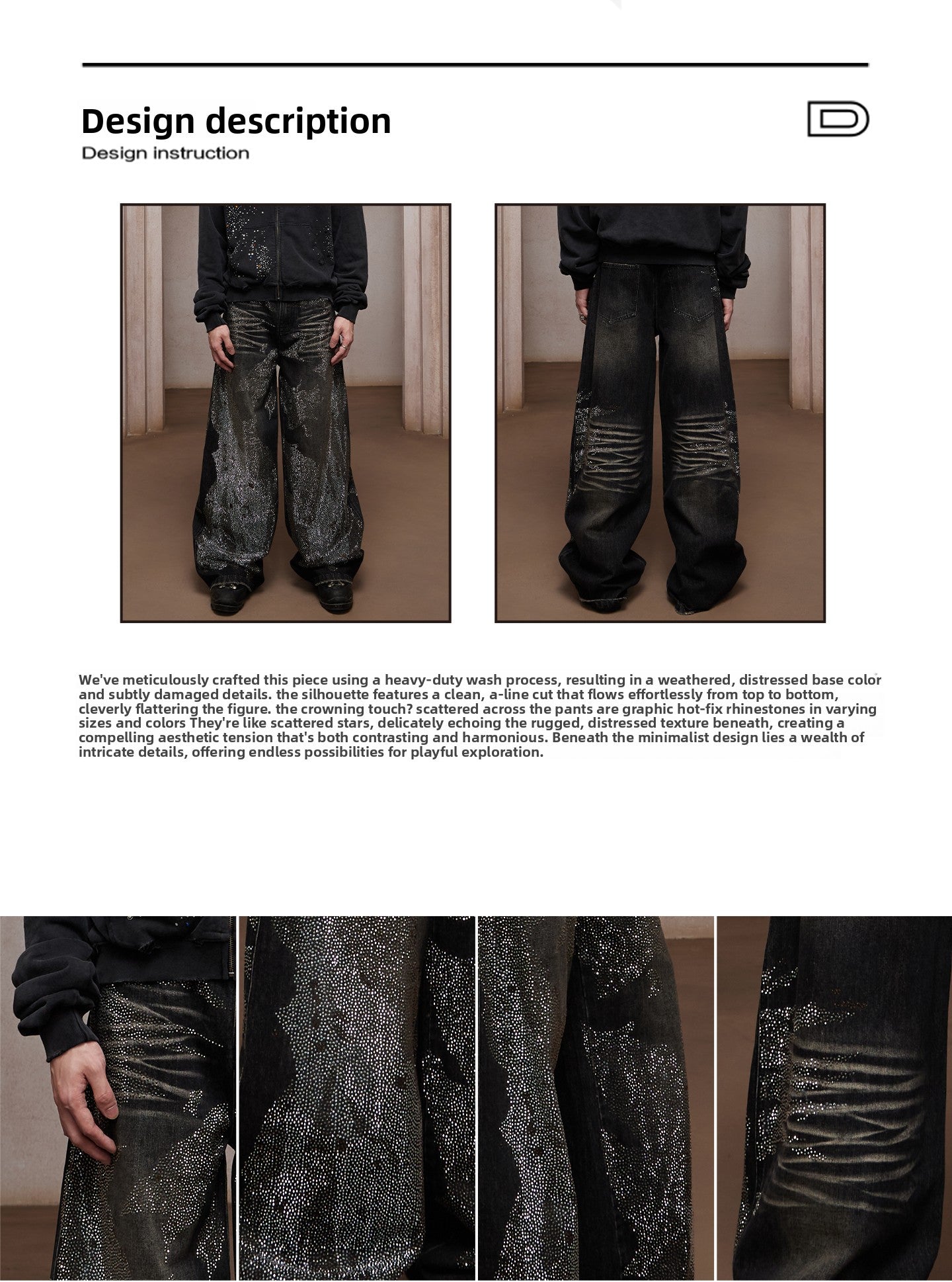 2026 Trendy Unisex Rhinestone Straight Leg Jeans - Premium Cotton, Figure-Flattering, and Bold Street Style