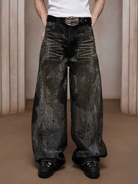 2026 Trendy Unisex Rhinestone Straight Leg Jeans - Premium Cotton, Figure-Flattering, and Bold Street Style