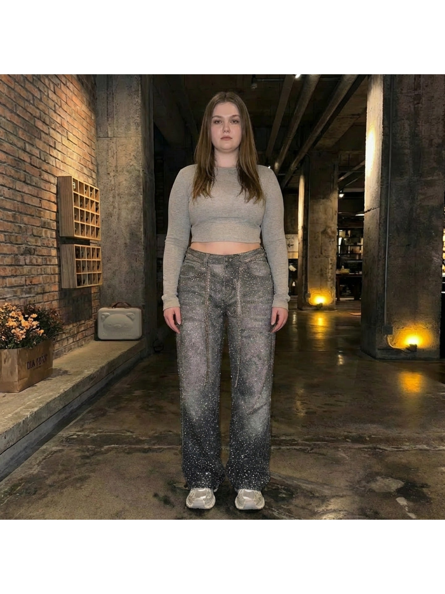 Primary Title: "Gradient Rhinestone Wide Leg Pants | Sparkly Ombre Trousers for Women & Men"