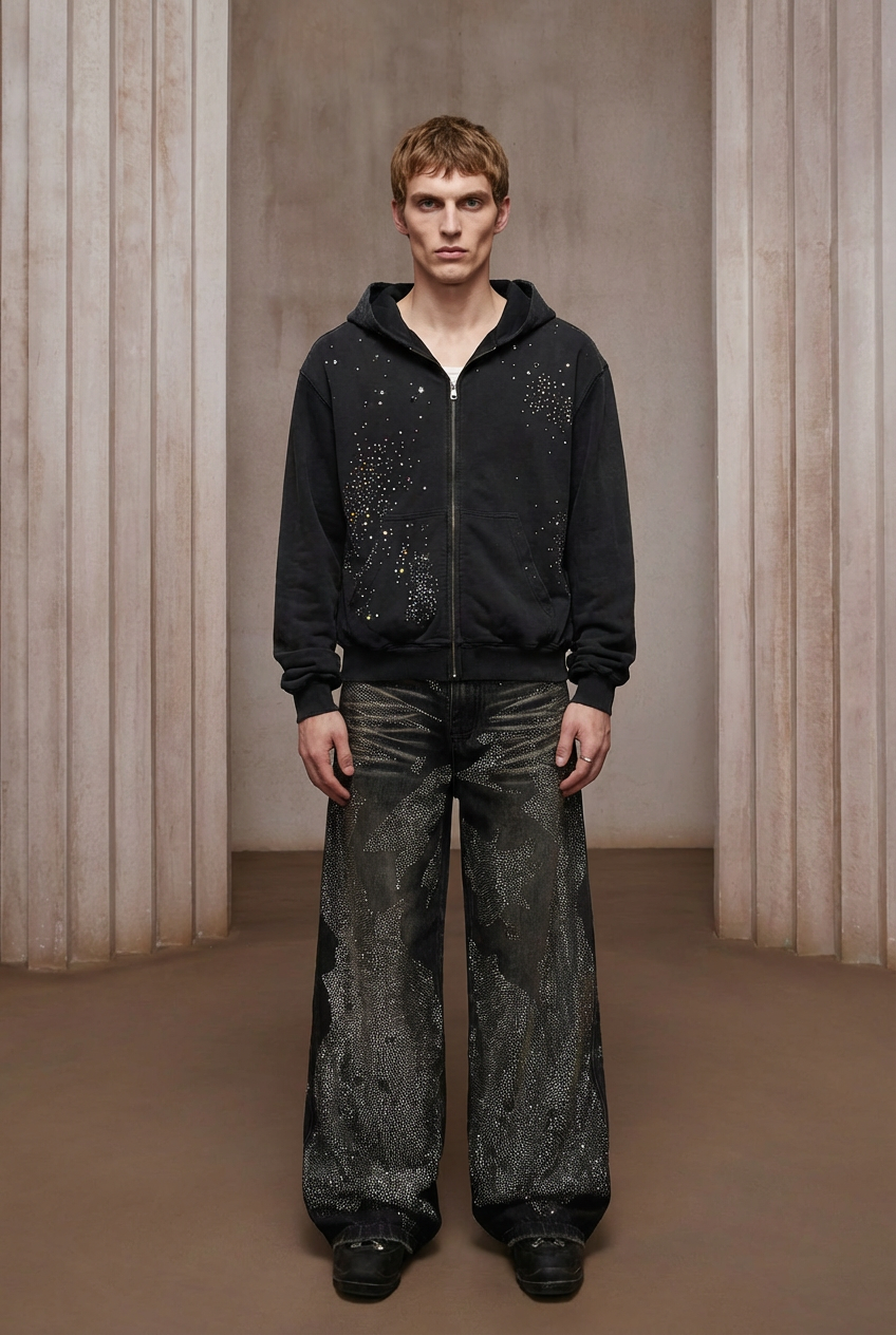 2026 Trendy Unisex Rhinestone Straight Leg Jeans - Premium Cotton, Figure-Flattering, and Bold Street Style