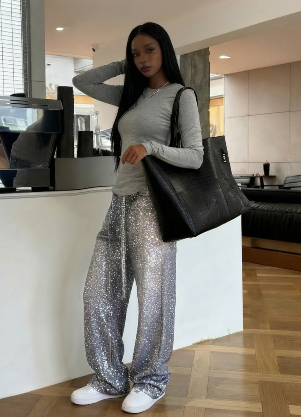 Primary Title: "Gradient Rhinestone Wide Leg Pants | Sparkly Ombre Trousers for Women & Men"