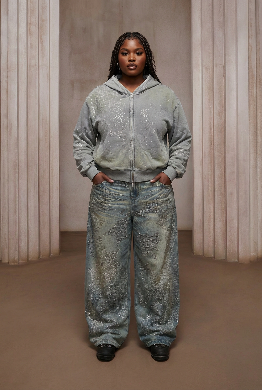 2026 Trendy Unisex Rhinestone Straight Leg Jeans - Premium Cotton, Figure-Flattering, and Bold Street Style